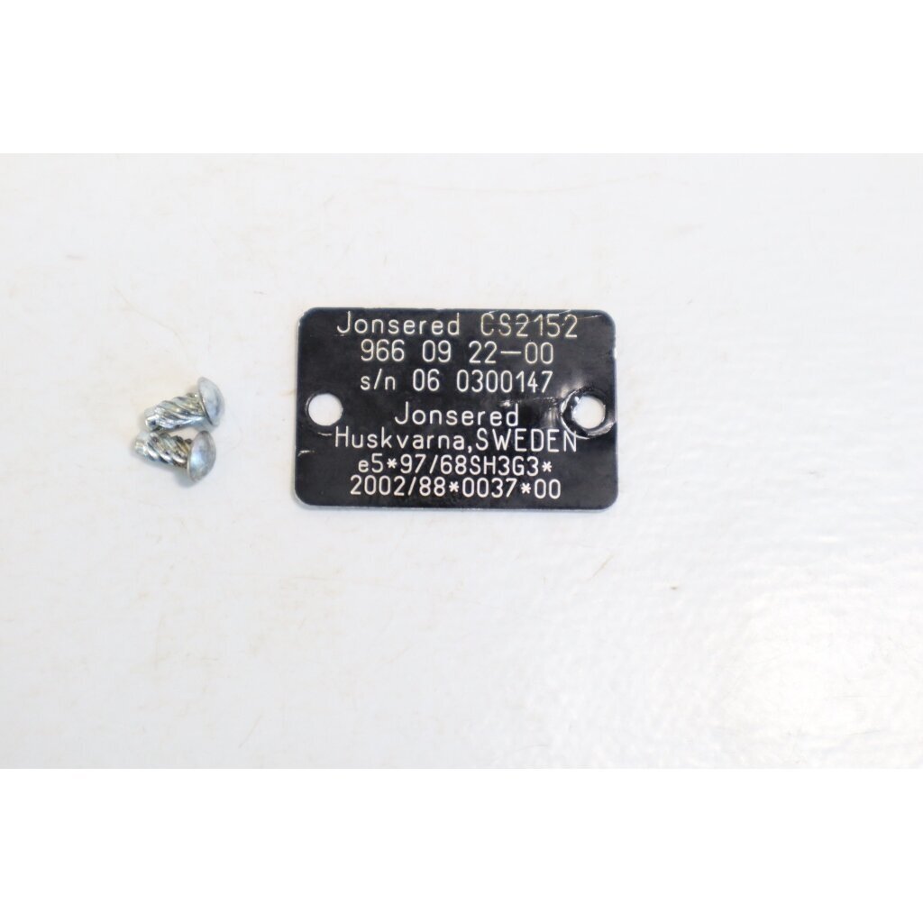 Genuine Identification Plate Jonsered CS2152 chainsaw 1 Genuine Identification Plate Jonsered CS2152 chainsaw 1