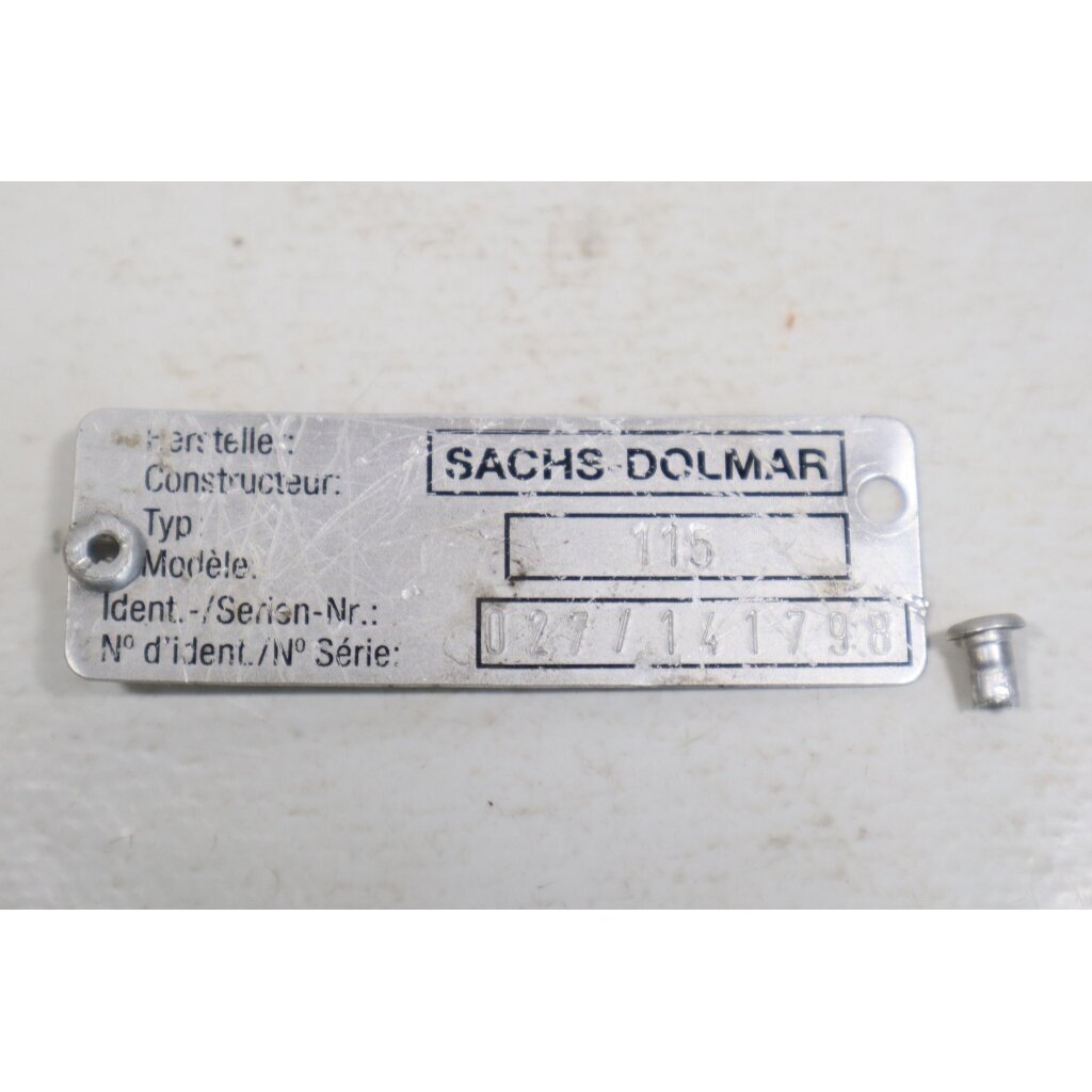 Genuine Identification Plate Sachs Dolmar 115 chainsaw 1 Genuine Identification Plate Sachs Dolmar 115 chainsaw 1