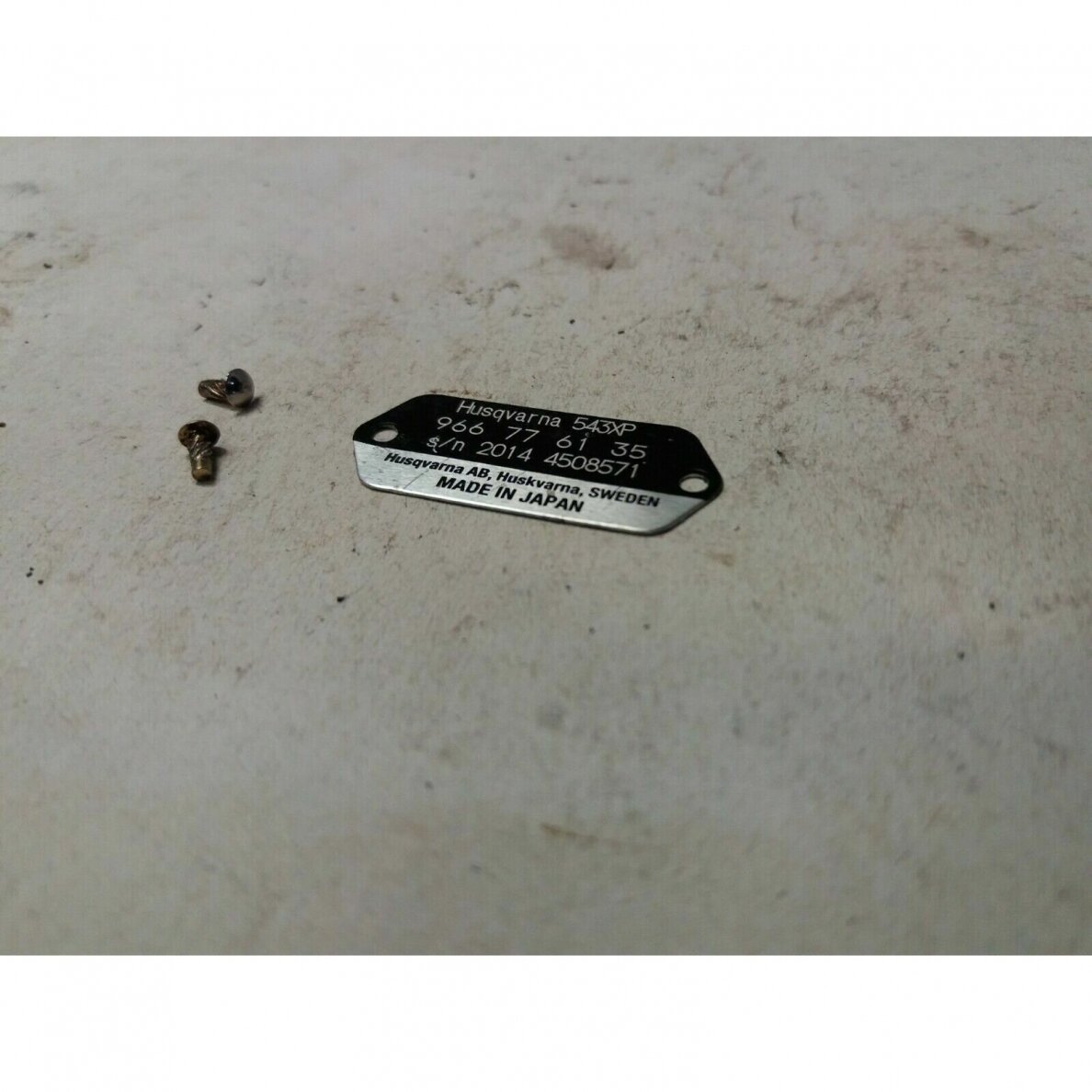 Genuine Identification Plate Husqvarna 543 chainsaw Genuine Identification Plate Husqvarna 543 chainsaw
